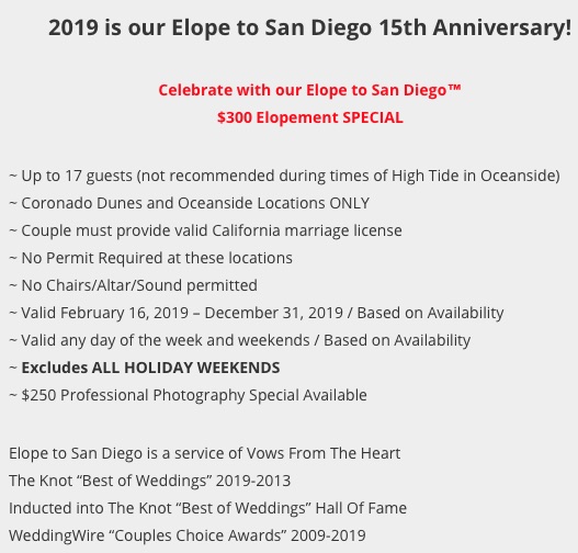 Elope to San Diego | Elope San Diego | www.elopetosandiego.com. | (619) 66-ELOPE | (619) 663-5673