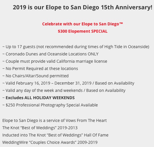 Elope to San Diego | Elope San Diego | www.elopetosandiego.com. | (619) 66-ELOPE | (619) 663-5673